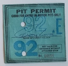 Motor Pit Stop Gate Stub Crew Permit 1992 - $4.95