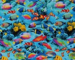 Cotton Fish Animals Water Ocean Life Coral Blue Fabric Print by Yard D41... - £11.18 GBP