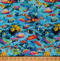 Cotton Fish Animals Water Ocean Life Coral Blue Fabric Print by Yard D413.03 - £11.15 GBP