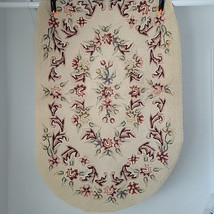 Floral Needlepoint Primitive Rug Handmade Oval MultiColor Earth Tone 33&quot;X54&quot; Vtg - £96.69 GBP