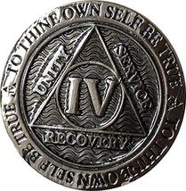 4 Year AA Medallion Gunmetal Reflex Design Serenity Prayer Chip IV Gun Metal - £11.86 GBP