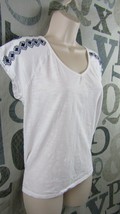 Cynthia Rowley White Knit Top Women Large Sleeveless V-Neck Blue Shoulde... - £14.15 GBP