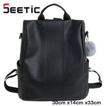 SEETIC Women&#39;S Leather Backpa Female Anti-Theft Waterproof Travel Bag Ox Women L - £34.32 GBP
