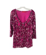 ELLE Women’s 1X Pink Black Swirl Print Top with Beaded Neckline 3/4 Sleeve - $17.10