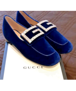 New Authentic Gucci Blue Madelyn Square Crystal G Velvet Loafers 38 - US 8 - £459.62 GBP