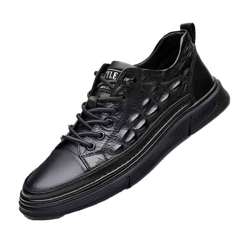New Mens Genuine Leather Casual Shoes Crocodile Spring Cool Black Leisur... - £41.75 GBP