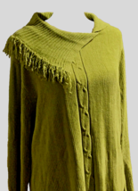 Knit &amp; Pearl Women Cable Knit Sweater Size 1X Green Angel Flap Style Col... - £8.83 GBP