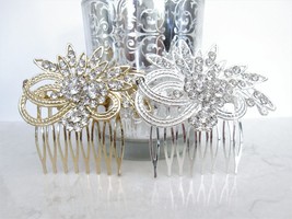 Gold or silver crystal flower hair comb barrette  clip bridal clip bridal - £8.72 GBP