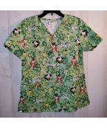 EXCELLENT WOMEN LOONEY TUNES ST. PATRICK&#39;S DAY SHAMROCK PRINT SCRUBS TOP... - $457.01 MXN