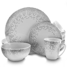 Gibson Platinum Dots 16 pc Round Ceramic Dinnerware Set - £60.55 GBP