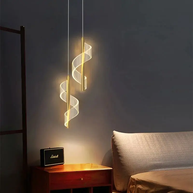 Gold modern led pendant light for bedside living room home deco hanging lamp for island thumb200