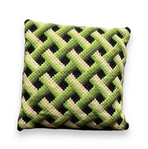 Vtg MCM Pop Art Yellow Green Basket Weave Needlepoint Throw Pillow 10x11” - £19.51 GBP
