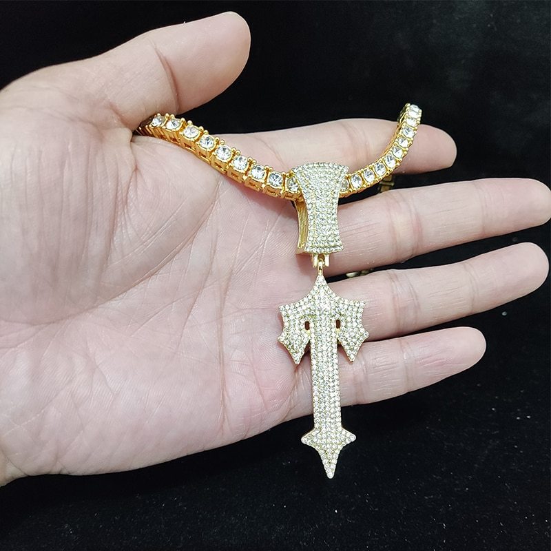 Primary image for Elvis Presley Concert Jumpsuite Pendant Necklace Gold Plated Iced Cross Sword