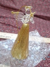 Avon 5.25” Blown glass Christmas ornament angel praying Gold glitter 2016 - £6.45 GBP