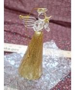 Avon 5.25” Blown glass Christmas ornament angel praying Gold glitter 2016 - £6.46 GBP