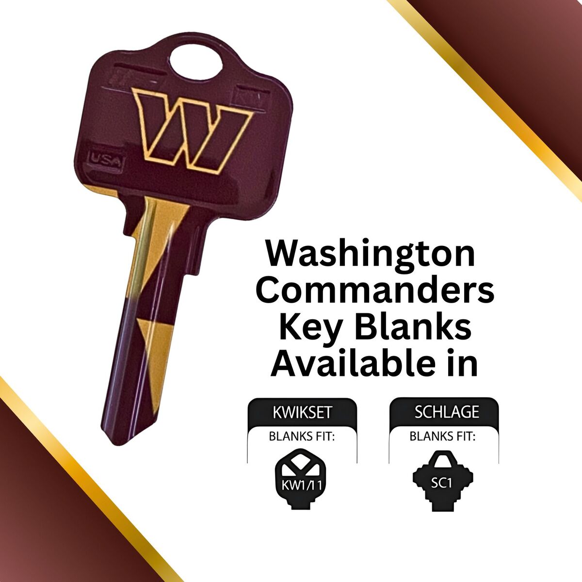 Washington Commanders NFL Team Keys Available for Kwikset or Schlage Locks - $11.99