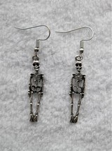 Silver Skeleton 1&quot; Dangling Earrings Halloween Goth Punk - £6.24 GBP