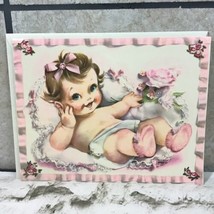 Vintage 50’s Jumbo 9.5” Greeting Card Happy Birthday Baby Girl Pretty Pink Bows - £15.81 GBP