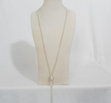Charter Club Silver Tone 27&quot;Crystal Lariat Tassel Necklace Y619 $44 - £14.40 GBP