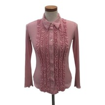 Haley Bob Women&#39;s Pink Button Up Ruffled Ruffles Front Top Blouse Small Y2K - £11.19 GBP