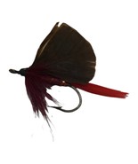 Vtg Small Fly Fishing Hand Made Lure Black &amp; Red Mini Fur Feather Trout ... - $6.83 CAD