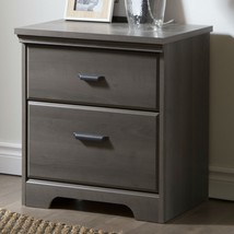 2-Drawer Bedroom Nightstand in Gray Maple Wood Finish - £284.05 GBP