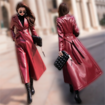 Women leather trench long coat women leather jacket long trench overcoat #3 - £264.42 GBP