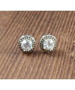 Vtg Signed PAJ .925 Sterling Silver Halo Stud Earrings Cubic Zirconia CZ... - $24.95