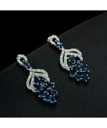4 Ct Simulated Blue Sapphire Cluster Drop Dangle Earrings 925 Silver Gol... - €112,17 EUR