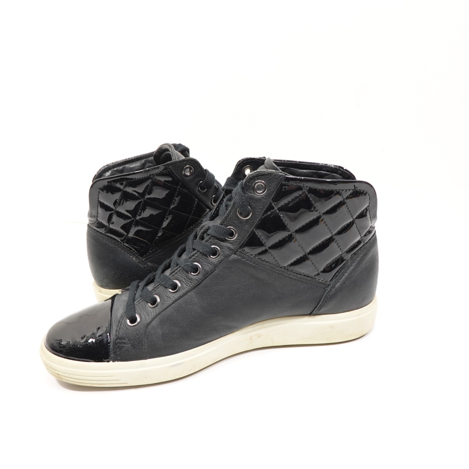 ECCO Soft 7 Quilted High Top Shoe Womens 38 Black Leather Sneaker Comfort Casual Item image 9