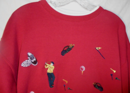 Vintage Architect Women&#39;s Large Sweatshirt Embroidered Golf Motifs Red - £7.62 GBP