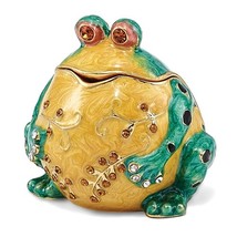 Bejeweled Gold Toned Enameled Bubba Croaking Bullfrog Trinket Box - £71.72 GBP