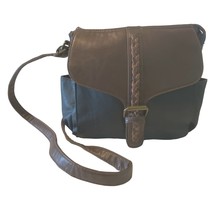 Bueno Purse Shoulder Bag 2 Tone Braided Leather Inner Pockets Zip Closure - $18.87