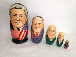 Bill Clinton Russian Stacking Doll Set Al Gore Hillary Tipper Wooden - £20.15 GBP
