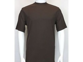 Mens Dressy T-Shirt  Log-In Uomo Soft Crew Neck Corded Short Sleeves 218 Brown image 2