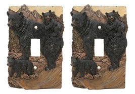 Rustic Western Mountain Bear And Cubs Single Toggle Switch Plate Cover Set of 2 - £19.97 GBP
