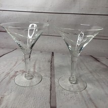 2 Etched Glass Martini Glasses Swirl Dot Dimples Cocktail Barware Stemwa... - $19.41