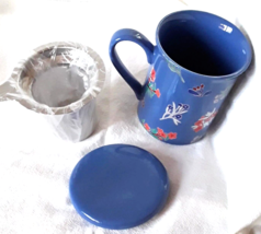 Teacup Mug Infuser Pinky Up Annette 12oz. Ceramic Lavender Purple Floral - £16.50 GBP