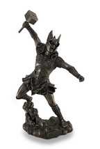 Thor, Norse God of Thunder, Wielding Hammer Sculptured Bronzed Statue - £59.58 GBP