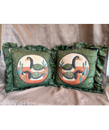 VTG Set 2 Quilted Panel 16” Throw Pillow Mallard Ducks Lace Trim Country... - $28.98