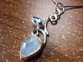 Genuine Faceted Iolite and Rainbow Moonstone Pendant 925 Sterling Silver #64w - £9.25 GBP