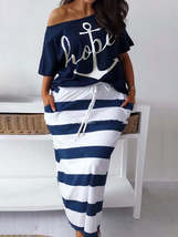 LW Plus Size Two Piece Letter Print Striped Skirt Set Fashion Casual Obl... - £53.94 GBP