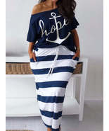 LW Plus Size Two Piece Letter Print Striped Skirt Set Fashion Casual Obl... - £54.88 GBP
