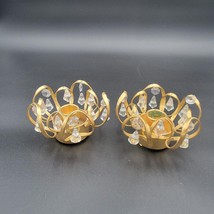 Pair (2) VTG 1984 Lycenta Sweden Candlestick Holders 24K Gold Plate w/ Crystals - £33.49 GBP