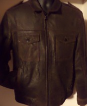 Kenneth Cole New York Men Classic Zipper-Front Leather Jacket Size M Color Brown - £184.85 GBP