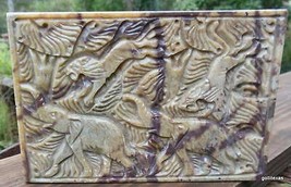 Marble Box with Lid Elephants Tigers Gazelles 6 x 4 x 1.5&quot; Hand Carved India - £30.95 GBP