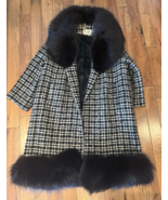 Vtg Lady Stanley by Berroco Black/ White Plaid, black Mink Collar Trim - $195.00