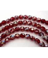 25 6mm Czech Glass Firepolish Beads: Ruby - Celsian - $1.97