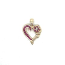 1/3 ct Diamond Ruby Heart Accent Pendant REAL Solid 10 k Yellow Gold 2.4 g - £254.59 GBP