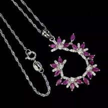 All Natural Marquise Ruby Cz 14K White Gold Plate Sterling Silver Neckla... - £114.74 GBP